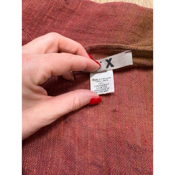 Flax Womens Large Open Front Linen Cardigan Rust Red & Brown Striped Lightweight - Picture 8 of 8